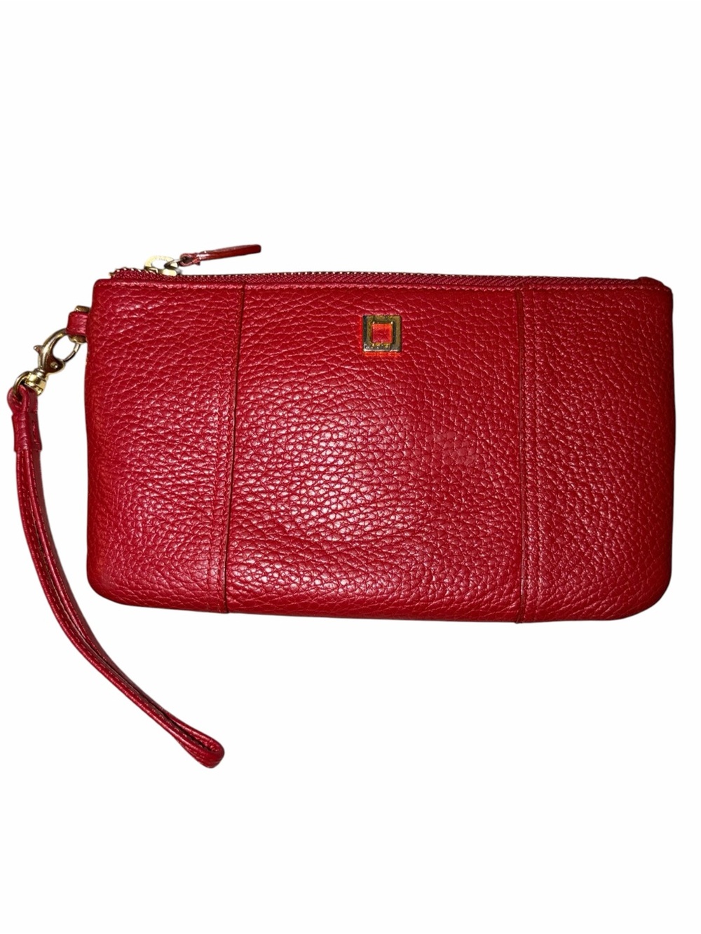 Lodis Red Pebbled Leather 2 pc Wristlet Wallet Card Organizer Gold Hardware